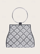 cheap Clutches &amp; Evening Bags-Women&#039;s Rhinestone Embellished Evening Clutch Bag – Elegant Handbag with Gold Ring Handle and Chain Strap for Weddings and Parties Color Silver Black / White Black