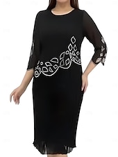 cheap Cocktail Dress-Women&#039;s Long Dress Maxi Dress Chiffon Dress Stylish Basic Casual Party Wedding Guest Daily Regular Fit Plain 3/4 Length Sleeve Crew Neck Black Green Summer Spring