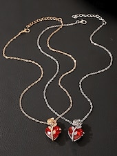 preiswerte Halskette für Damen-Damenhalskette mit rotem Herzanhänger und schwarzem Rosendesign – romantischer Gothic-Schmuck für den Valentinstag, Partys und besondere Anlässe