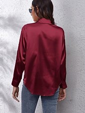 economico Top eleganti-Per donna Camicia Elegant Elegante Raso/Satin Tinta unica Affari Moderno Casual Manica Lunga Colletto a Camicia Top Regolari Lavoro Abbigliamento Formale Bottoni Giallo Rosa Vino Blu Verde Estate