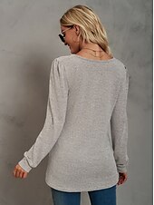 abordables Tops Sencillos para Mujeres-Mujer Sayo Remera de algodón Plano Bohemia Elegante Básico Manga Larga Manga Farol Escote Cuadrado Tops regulares Diario Deportes Noche Negro Rosa Morado Verde Trébol Caqui Primavera Otoño