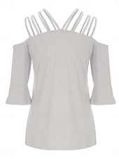 Χαμηλού Κόστους Απλές μπλούζες-Γυναικεία Μπλουζάκι Σκέτο Μοντέρνα Καθημερινό Μακρυμάνικο Ώμοι Έξω Κανονικά μπλουζάκια Καθημερινά Σαββατοκύριακο Λευκό Ανθισμένο Ροζ Γκρίζο Καλοκαίρι Άνοιξη Φθινόπωρο