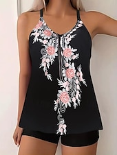 billiga Tankinis-Dam Badkläder Tankini 2 st Pojkeben Baddräkt Öppen rygg Hög midja Semester Standkläder Paisley V-hals Ärmlös Baddräkter