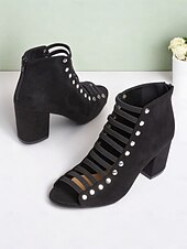 Χαμηλού Κόστους Γυναικεία Σανδάλια-γυναικεία μαύρα πέδιλα με λουράκια με τακούνι με λεπτομέρειες με καρφιά – μοντέρνο σχέδιο peep-toe για ρούχα γραφείου και πάρτι