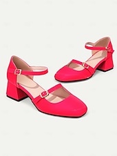 economico Anni &amp;#39;50-scarpe da donna con tacco a blocco mary jane retrò – pelle verniciata verde brillante con cinturini regolabili, perfette per ufficio, feste e outfit casual
