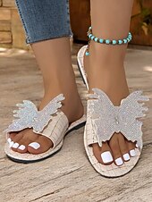 economico Infradito da Vacanza-sandali da donna con farfalla e strass blu – eleganti calzature estive per la spiaggia, le vacanze e gli outfit casual