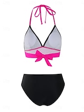 halpa Bikinisetit-Naisten Uima-asut Bikinit 2 kpl Pikkutuhmat Uimapuku Avoin selkä Korkea vyötärö Ohut Loma Ranta-asut Väripalikka Riipuskaula Hihaton Uimapuvut
