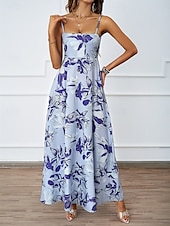 economico Abiti eleganti floreali-Per donna Vestito maxi Abito casual Abiti Boho Chic Boemia stile sveglio Moda Da mare Giornaliero Spiaggia Morbido Floreale Fantasia geometrica Senza maniche Con bretelline Blu Fucsia Estate