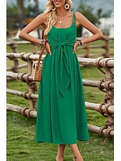economico Abiti da vacanza-Per donna Vestito maxi Abito casual Abito linea A Abito sottoveste Moda Essenziale Informale Da mare Giornaliero Standard Liscio Senza maniche A V Giallo Verde Estate Primavera