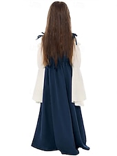 رخيصةأون فستان-عتيق / معتق العصور الوسطى عصر النهضة فساتين قميص تبرج الفايكينج ايرلندية الجان ملابس تنكرية للفتيات سيلتك عيد الرعب مهرجان ماردي غرا مناسب للحفلات أداء LARP للأطفال فستان