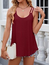 preiswerte Tank-Shirts &amp; kurze Jäckchen für Damen-Damen-Top Camisole Tank Unifarbene Stilvolle Lässige Ärmellose U-Hals Reguläre Tops Tägliche Ösen Weiß Gelb Pink Wein Sommer