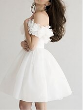 cheap Cocktail Dresses-A-Line Cocktail Dresses Elegant Dress Homecoming Cocktail Party Short / Mini Short Sleeve Off Shoulder Satin with Shouder Flower Derby Dresses 2025