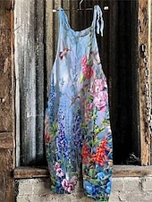 billiga Overall-Dam Byxor Jumpsuit Sparkbyxor Lättvikt Ledigt Ankellång Mellanhög midja Blommig Grafisk Tryck Mateial som andas Bekväm Oelastisk Hem Ledigt / vardag Rödvin Azurblå Flodblå Vit Sommar Vår Normal