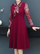 halpa Tyylikkäät kukkaiset mekot-Naisten Midimekko Boho Chic Mekot Tyylikäs Vapaa-aika Loma Päivittäin Normaali Kukka Pitkähihainen V kaula-aukko Musta Rubiini Sininen Kesä