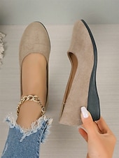 お買い得  レディースフラットシューズ-クッションソールを備えた女性用の柔らかいネイビーブルーのスエードスリッポンフラットシューズ | 普段使いに最適