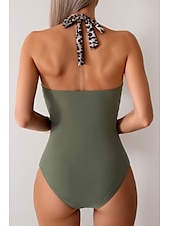 preiswerte Einteilige Badeanzüge-Damen Badeanzug Ein Stück Monokini Bademode Rückenfrei Bauchkontrolle Hohe Taillenlinie Schlank Urlaub Strandbekleidung Leopard Halfterhals Ärmellos Badeanzüge