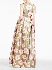 billiga Blommor-A-linjig Aftonklänning Hög Slits Klänning Strand Bröllop Formell Bröllop Gäst Golvlängd Ärmlös V-hals Ficka Satin med Blommönster Slits Ficka Derby Klänning Racedag Klänning Bröllop Gäst Klänning 2025