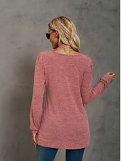 abordables Tops Sencillos para Mujeres-Mujer Sayo Remera de algodón Plano Bohemia Elegante Básico Manga Larga Manga Farol Escote Cuadrado Tops regulares Diario Deportes Noche Negro Rosa Morado Verde Trébol Caqui Primavera Otoño