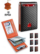 お買い得  ウォレット-男性用 RFID ブロック ウォレット - プレミアム牛革、スリムなデザイン、複数のカード スロット、現金用コンパートメント付き、旅行や日常使用に最適、カラー ブラック オレンジ