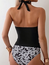 cheap Tankinis-Women&#039;s Swimwear 2 Piece Cheeky Swimsuit Backless High Waist Slim Vacation Beach Wear Floral Halter Neck Sleeveless Bathing Suits