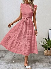 tanie Sukienki kwiatowe-Damskie Sukienka maxi Codzienne sukienki Sukienka A line Elegancki Podstawowy Codzienny Urlop Codzienny Regularny Równina Bez rękawów W serek Żółty Rumiany róż Lato Wiosna