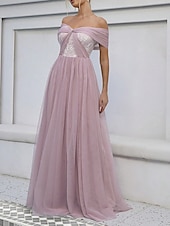 ieftine Rochii de Domnișoare de Onoare-Linia -A Rochie Domnișoară Onoare De Pe Umăr Fără manșon Elegant Lungime Podea Nailon cu Eșarfă / Panglică 2022