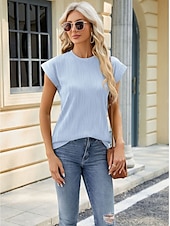 お買い得  Tシャツ-女性用 ボヘミアン T シャツ 平織り ボヘミア スタイリッシュ ベーシック 半袖 フラッタースリーブ ラウンドネック レギュラートップス 日常 お出かけ 週末 チュニック ライトグリーン ピンク ネービーブルー オレンジ グリーン 夏