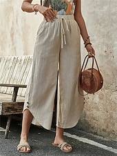 billiga breda ben och hög midja-Dam Kinesiska Mode Streetwear Ankellång Hög midja Slät Snörning Ficka Bekväm Mjuk Microelastisk Utomhus Gata Marin Svart Mandel Armégrön Sommar Vår Lös passning