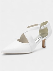 economico Semi-formale-tacchi a gattino con cinturino incrociato glitterato bianco e fibbia in strass – scarpe eleganti da donna per eventi formali