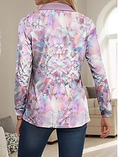 voordelige Dames Boho Tops-Vrouwen Shirt Ombre Modern Casual Korte Mouwen Notched Neck Regular Tops Werk Dagelijks Knopen Print Paars Zomer Lente