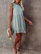 economico disegnare abiti in cotone e lino-Per donna Mini Abito Abiti in cotone e lino Vestito Casual Essenziale Casual Vacanza Quotidiano Vestibilità regolare Semplice Senza Maniche Girocollo Nero Verde chiaro Rosa Estate