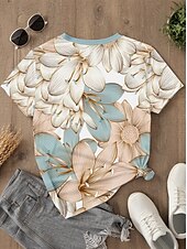 preiswerte Blumen-T-Shirt-Damen T Shirt Blumen Brautkleider schlicht Kurzarm Rundhalsausschnitt Normale Oberteile Täglich Bedruckt Leicht Blau Sommer