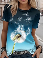ieftine tricou Art &amp; Design-Pentru femei Tricou Ombre Păpădie Casual Manșon scurt Rotund Topuri obișnuite Zilnic Imprimeu Albastru piscină Vară