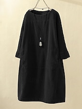 olcso design pamut és len ruhák-Női Extra méret Mini ruha Vászon ihletésű ruhák hétköznapi ruha Alkalmi Napi Előírásos öltözék Háromnegyedes Terített nyak Fekete Rozsdás vörös Rubin Medence Tavasz Ősz
