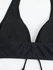 billiga Bikinis-Dam Badkläder Bikini 2 st Pojkeben Baddräkt Öppen rygg Hög midja Smal Semester Standkläder Grafisk Halterneck Ärmlös Baddräkter
