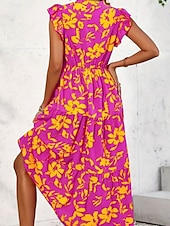 preiswerte Elegante Blumenkleider-Damen Maxidress Casual kleid Schaukelkleid A Linie Kleid Tank-Top Kleid Stilvoll Brautkleider schlicht Urlaub Täglich Regular Fit Blumen Ärmellos V Ausschnitt Gelb Purpur Sommer