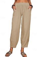 cheap Plain Cotton Linen Pant-Women&#039;s Cotton Linen Pants Pants Trousers Lightweight Casual Ankle-Length High Rise Plain Pocket Breathability Comfortable Inelastic Casual Daily Weekend Wine Navy Black White Summer Spring Regular