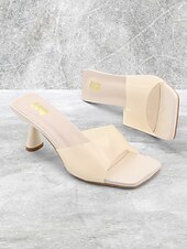 economico Sandali Eleganti-sandali da donna con tacco a spillo trasparenti marroni con punta quadrata – muli moderni ed eleganti per feste, abbigliamento casual e uscite estive