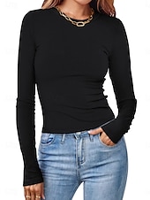 economico Magliette-Per donna Polo maglietta Liscio Vintage Di tendenza Manica lunga Rotonda Top corti Giornaliero Per uscire Nero Bianco Rosa Verde militare Rosso Primavera Autunno Inverno