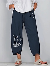 preiswerte Hose aus Baumwollleinen mit Grafik-Damen Hose aus Baumwollleinen Hosen Hose Leicht Lässig Knöchellang Niedrige Leibhöhe Grafikdrucke Tasche Atmungsaktivität Bequem Unelastisch Alltagstauglich Wochenende Marinenblau Schwarz aschgrau