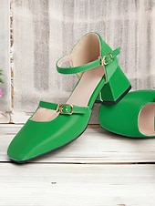 economico Anni &amp;#39;50-scarpe da donna con tacco a blocco mary jane retrò – pelle verniciata verde brillante con cinturini regolabili, perfette per ufficio, feste e outfit casual