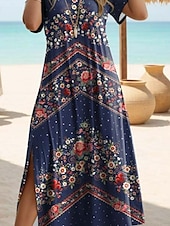 ieftine Rochii boho-Rochie maxi pentru femei Rochie T-Shirt Rochie Tee Rochie de plajă Rochie în linie Rochie Bohemia Etno Vacanță Zi de naștere Sărbătoare Regular Fit Vintage Mâneci scurte Decolteu rotund Roșie