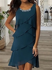 preiswerte Chiffonkleider-Damen kleid lang Chiffon-Kleid Elegant Stilvoll Urlaub Täglich Lockere Passform Glatt Ärmellos Rundhalsausschnitt Rote Marineblau Grün Khaki Sommer Frühling