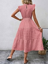 tanie Sukienki kwiatowe-Damskie Sukienka maxi Codzienne sukienki Sukienka A line Elegancki Podstawowy Codzienny Urlop Codzienny Regularny Równina Bez rękawów W serek Żółty Rumiany róż Lato Wiosna