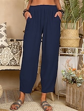 cheap Plain Cotton Linen Pant-Women&#039;s Cotton Linen Pants Pants Trousers Lightweight Casual Ankle-Length High Rise Plain Pocket Breathability Comfortable Inelastic Casual Daily Weekend Wine Navy Black White Summer Spring Regular