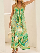 economico Abiti da vacanza-Per donna Vestito maxi Abito casual Vestito svasato Abito linea A Abito sottoveste Moda Informale Da mare Giornaliero Standard Motivo cashemire Color Block Senza maniche Con bretelline Rosso Verde