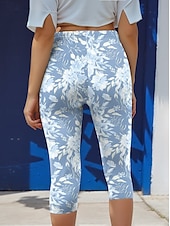 olcso Kék 3D nyomtatás-Női leggings Capri nadrág 3D nyomtatás Magas elaszticitás Divat utcai viselet Teljes hossz Magas derék Virágos hőszigetelt Meleg Lélegző Puha Kültéri napi Rózsaszín Kék Lila Zöld Ősz Tél Normál