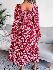 abordables Robe de la laitière-Femme Robe Maxi Robe Maxi Robe de laitière Robe smockée Soirée Hawaïen mode Vacances Travail du quotidien Standard Pois manche longue Col Carré Jaune Rose Claire Printemps Automne
