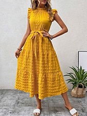 tanie Sukienki kwiatowe-Damskie Sukienka maxi Codzienne sukienki Sukienka A line Elegancki Podstawowy Codzienny Urlop Codzienny Regularny Równina Bez rękawów W serek Żółty Rumiany róż Lato Wiosna