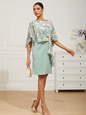 ieftine Rochii florale elegante-Pentru femei Rochii Lungime Genunchi Rochie pentru invitata de nunta Rochii din Șifon Elegant Oficial Invitat la nunta Potrivire Formă Floral Manșon Jumate Stil Nautic Verde Deschis Vară Primăvar